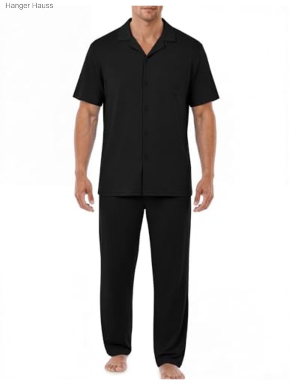 Mens Pajama Set Button Down Short Sleeve Shirt Long Pants 2 Piece Sleep Lounge
